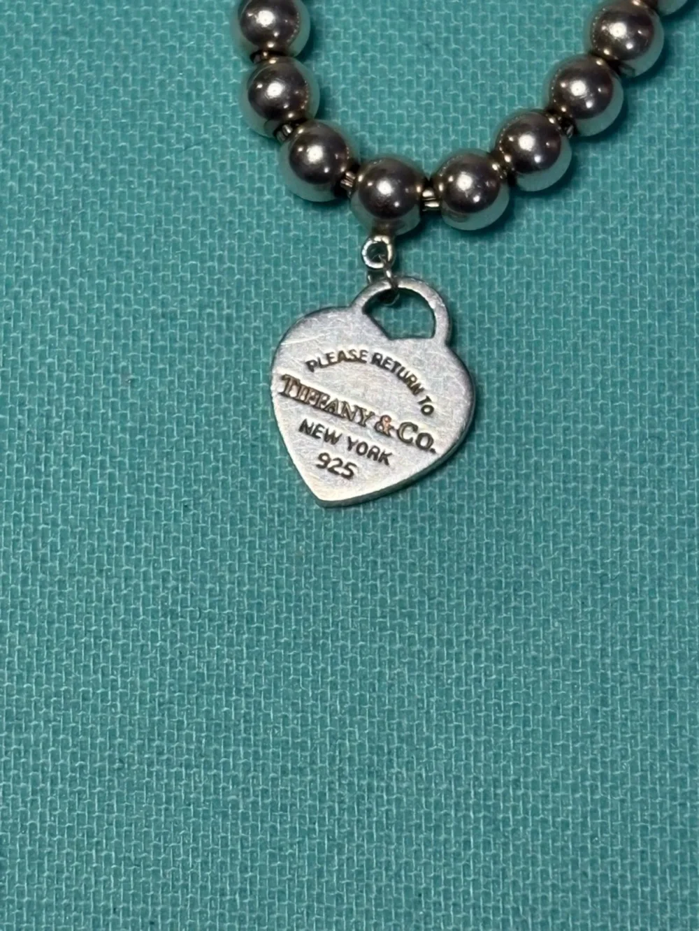 Authentic Tiffany & Co. 4mm Bead Bracelet with Mini Blue Heart Charm - Picture 5 of 6